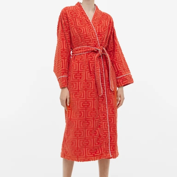 H&M Jacquard-Patterned dressing gown bathrobe orange sz  L/XL - Picture 1 of 15